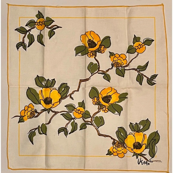 Vintage VERA Neumann set of 7 Cotton Napkins Yellow Flowers 16" Square UNUSED.